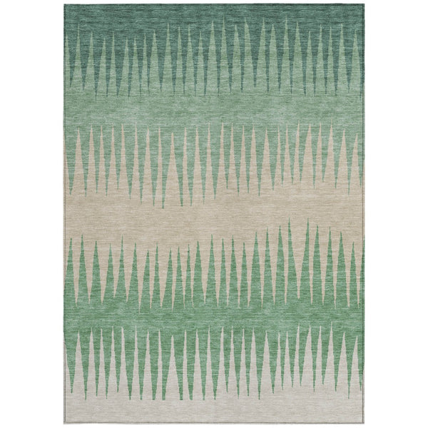 Homeroots 3' Artichoke Green Beige Brown Striped Washable Rug - Perfect For Indoor And Outdoor Spaces 10' X 14' Polyester 592262