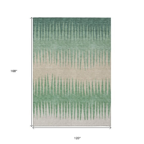 Homeroots 3' Artichoke Green Beige Brown Striped Washable Rug - Perfect For Indoor And Outdoor Spaces 10' X 14' Polyester 592262