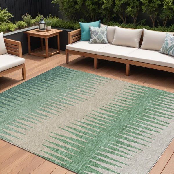 Homeroots 3' Artichoke Green Beige Brown Striped Washable Rug - Perfect For Indoor And Outdoor Spaces 10' X 14' Polyester 592262