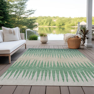 Homeroots 3' Artichoke Green Beige Brown Striped Washable Rug - Perfect For Indoor And Outdoor Spaces 10' X 14' Polyester 592262