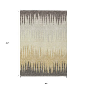 Homeroots 3' Artichoke Green Beige Brown Striped Washable Rug - Perfect For Indoor And Outdoor Spaces 3' X 5' Polyester 592269