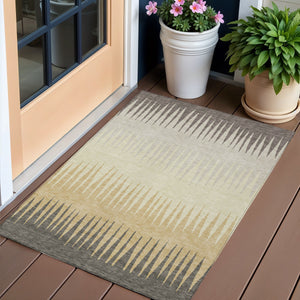 Homeroots 3' Artichoke Green Beige Brown Striped Washable Rug - Perfect For Indoor And Outdoor Spaces 3' X 5' Polyester 592269
