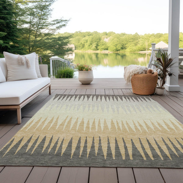 Homeroots 3' Artichoke Green Beige Brown Striped Washable Rug - Perfect For Indoor And Outdoor Spaces 3' X 5' Polyester 592269