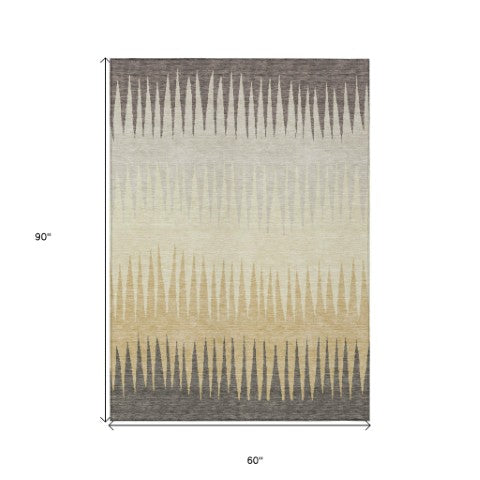 Homeroots 3' Artichoke Green Beige Brown Striped Washable Rug - Perfect For Indoor And Outdoor Spaces 5' X 8' Polyester 592270