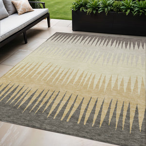Homeroots 3' Artichoke Green Beige Brown Striped Washable Rug - Perfect For Indoor And Outdoor Spaces 5' X 8' Polyester 592270