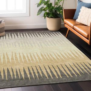 Homeroots 3' Artichoke Green Beige Brown Striped Washable Rug - Perfect For Indoor And Outdoor Spaces 5' X 8' Polyester 592270