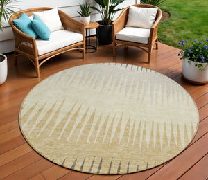 Homeroots 3' Artichoke Green Beige Brown Striped Washable Rug - Perfect For Indoor And Outdoor Spaces 8' Round Polyester 592271