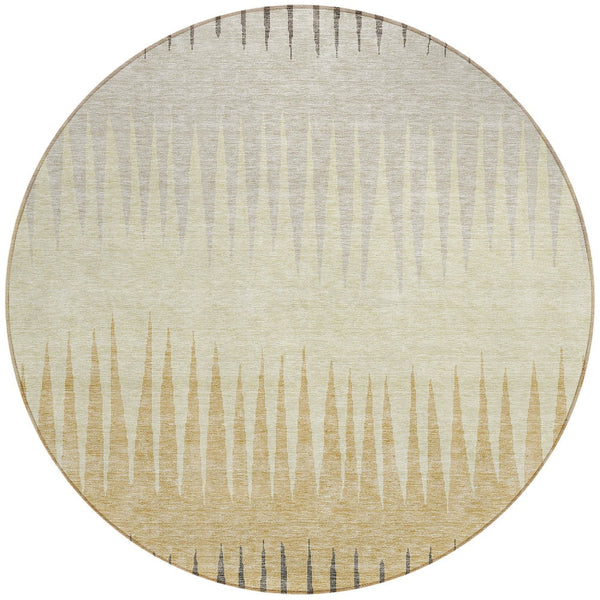 Homeroots 3' Artichoke Green Beige Brown Striped Washable Rug - Perfect For Indoor And Outdoor Spaces 8' Round Polyester 592271