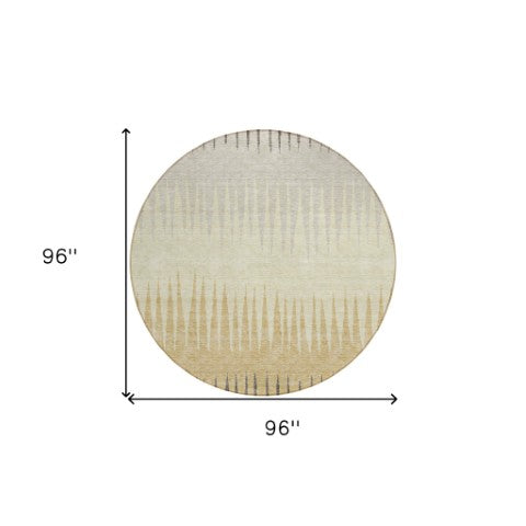Homeroots 3' Artichoke Green Beige Brown Striped Washable Rug - Perfect For Indoor And Outdoor Spaces 8' Round Polyester 592271