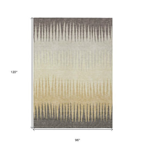 Homeroots 3' Artichoke Green Beige Brown Striped Washable Rug - Perfect For Indoor And Outdoor Spaces 8' X 10' Polyester 592272