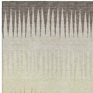 Homeroots 3' Artichoke Green Beige Brown Striped Washable Rug - Perfect For Indoor And Outdoor Spaces 8' X 10' Polyester 592272