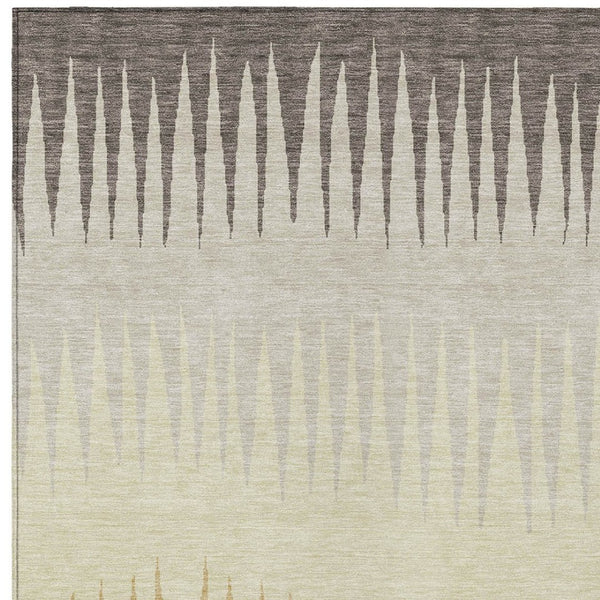 Homeroots 3' Artichoke Green Beige Brown Striped Washable Rug - Perfect For Indoor And Outdoor Spaces 8' X 10' Polyester 592272