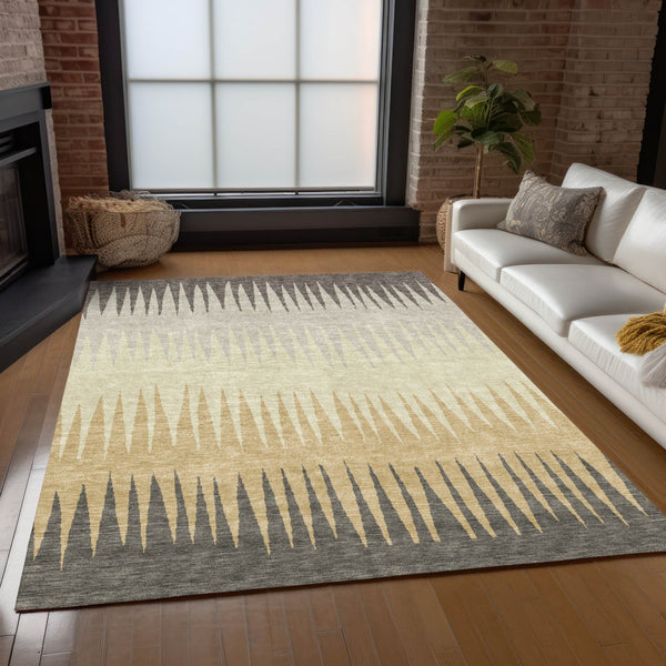 Homeroots 3' Artichoke Green Beige Brown Striped Washable Rug - Perfect For Indoor And Outdoor Spaces 9' X 12' Polyester 592273