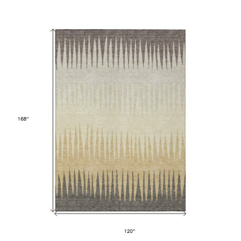 Homeroots 3' Artichoke Green Beige Brown Striped Washable Rug - Perfect For Indoor And Outdoor Spaces 10' X 14' Polyester 592274