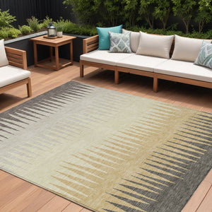 Homeroots 3' Artichoke Green Beige Brown Striped Washable Rug - Perfect For Indoor And Outdoor Spaces 10' X 14' Polyester 592274