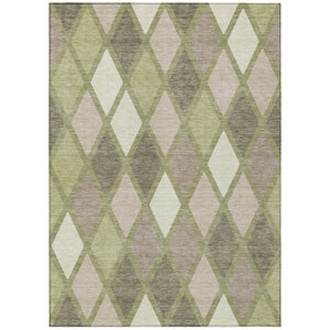 HomeRoots 5' Geometric Artichoke Green Beige Ivory Area Rug - Stylish, Durable, Washable for Indoor & Outdoor Use 5' X 8' 592276