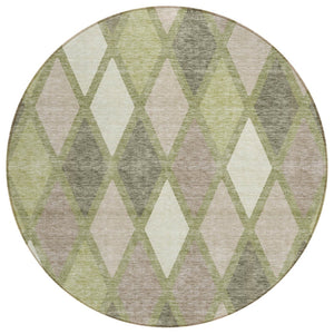 HomeRoots 5' Geometric Artichoke Green Beige Ivory Area Rug - Stylish, Durable, Washable for Indoor & Outdoor Use 8' Round 592277