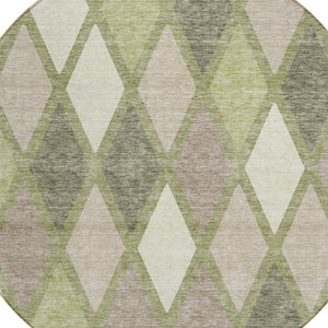 Homeroots 3' Stylish Artichoke Green Beige Ivory Geometric Washable Area Rug For Indoor And Outdoor Use 8' Round Polyester 592277