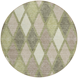 Homeroots 3' Stylish Artichoke Green Beige Ivory Geometric Washable Area Rug For Indoor And Outdoor Use 8' Round Polyester 592277