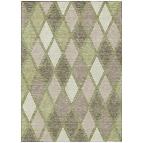HomeRoots 5' Geometric Artichoke Green Beige Ivory Area Rug - Stylish, Durable, Washable for Indoor & Outdoor Use 8' X 10' 592278