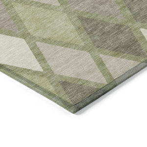 Homeroots 3' Stylish Artichoke Green Beige Ivory Geometric Washable Area Rug For Indoor And Outdoor Use 8' X 10' Polyester 592278