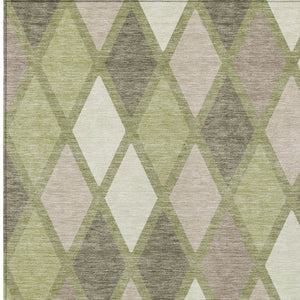 Homeroots 3' Stylish Artichoke Green Beige Ivory Geometric Washable Area Rug For Indoor And Outdoor Use 8' X 10' Polyester 592278
