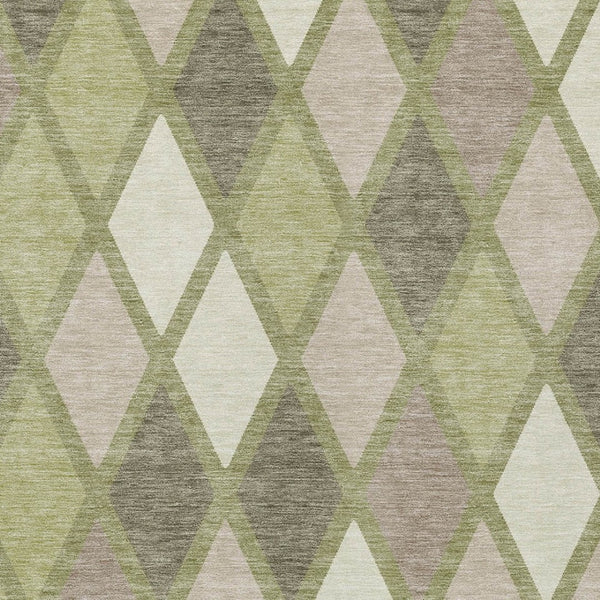 Homeroots 3' Stylish Artichoke Green Beige Ivory Geometric Washable Area Rug For Indoor And Outdoor Use 9' X 12' Polyester 592279