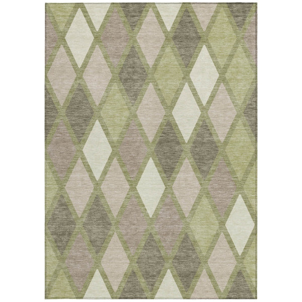 Homeroots 3' Stylish Artichoke Green Beige Ivory Geometric Washable Area Rug For Indoor And Outdoor Use 10' X 14' Polyester 592280