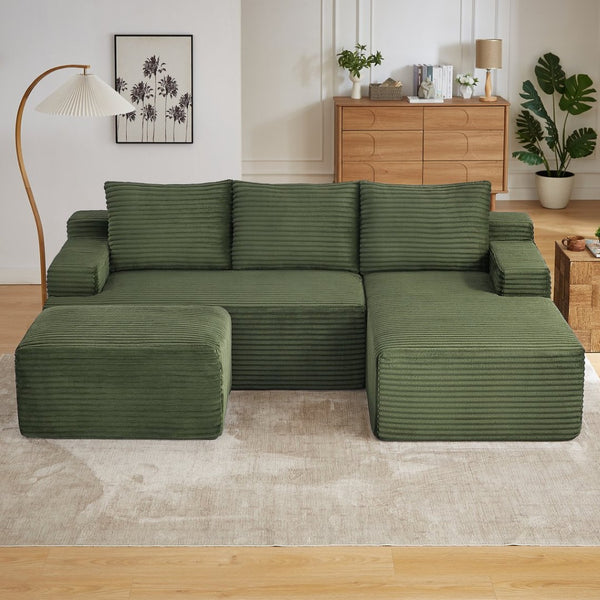 English Elm U-shaped Corduroy Cloud Sectional Modular Sofa Deep Seat Lounge for Living Room W2339S00103