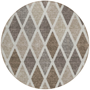 Homeroots 3' Stylish Artichoke Green Beige Ivory Geometric Washable Area Rug For Indoor And Outdoor Use 8' Round Polyester 592283