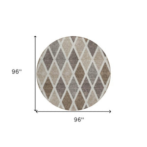 Homeroots 3' Stylish Artichoke Green Beige Ivory Geometric Washable Area Rug For Indoor And Outdoor Use 8' Round Polyester 592283