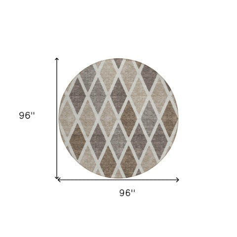 Homeroots 3' Stylish Artichoke Green Beige Ivory Geometric Washable Area Rug For Indoor And Outdoor Use 8' Round Polyester 592283
