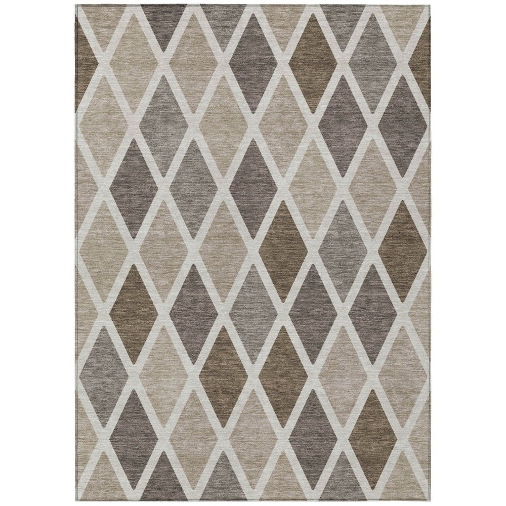 HomeRoots 9' Stylish Beige Gray Brown Geometric Area Rug – Durable, Washable, Indoor/Outdoor Essential for Any Space 9' X 12' 592285