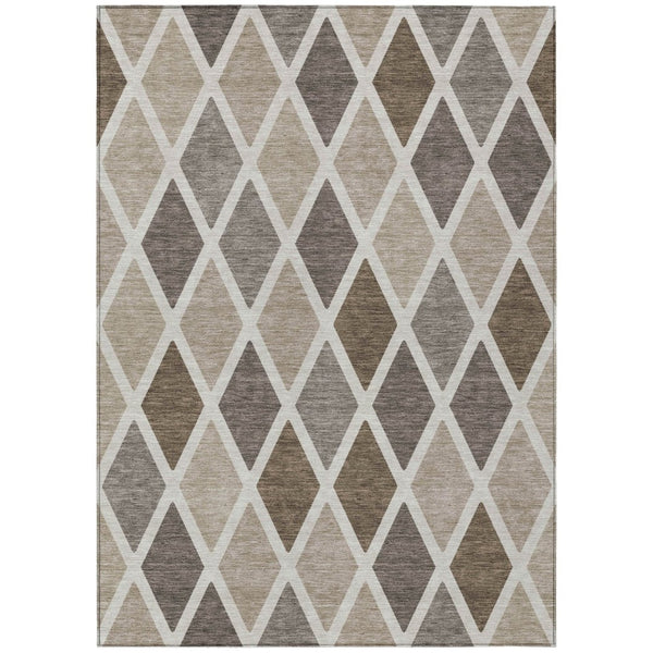 HomeRoots 5' Geometric Washable Area Rug in Beige, Gray & Brown – Stylish, Durable for Indoor & Outdoor Spaces 10' X 14' 592286
