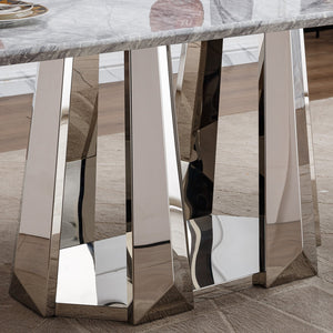 English Elm Marble Dining Table For 6-8 People, 70'' Rectangle Faux Marble Top With Stylish Chrome Base Finish W3456S00013
