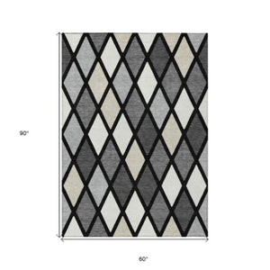 Homeroots 3' Stylish Artichoke Green Beige Ivory Geometric Washable Area Rug For Indoor And Outdoor Use 5' X 8' Polyester 592288