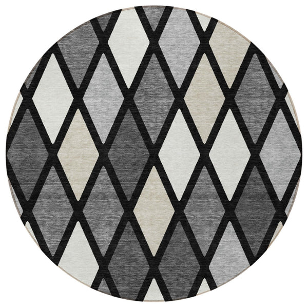 Homeroots 3' Stylish Artichoke Green Beige Ivory Geometric Washable Area Rug For Indoor And Outdoor Use 8' Round Polyester 592289