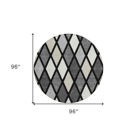 Homeroots 3' Stylish Artichoke Green Beige Ivory Geometric Washable Area Rug For Indoor And Outdoor Use 8' Round Polyester 592289