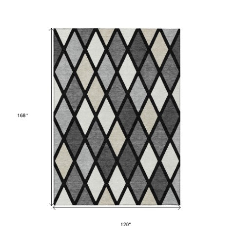 Homeroots 3' Stylish Artichoke Green Beige Ivory Geometric Washable Area Rug For Indoor And Outdoor Use 10' X 14' Polyester 592292