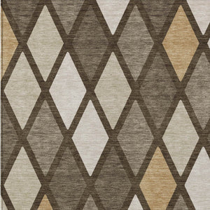 Homeroots 3' Stylish Artichoke Green Beige Ivory Geometric Washable Area Rug For Indoor And Outdoor Use 3' X 5' Polyester 592293