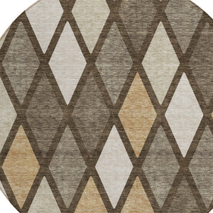 Homeroots 3' Stylish Artichoke Green Beige Ivory Geometric Washable Area Rug For Indoor And Outdoor Use 8' Round Polyester 592295