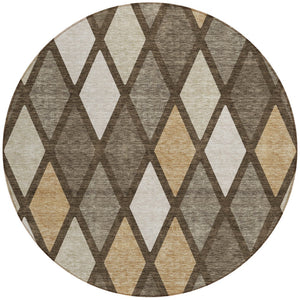 Homeroots 3' Stylish Artichoke Green Beige Ivory Geometric Washable Area Rug For Indoor And Outdoor Use 8' Round Polyester 592295
