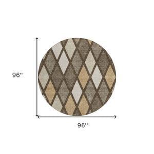 Homeroots 3' Stylish Artichoke Green Beige Ivory Geometric Washable Area Rug For Indoor And Outdoor Use 8' Round Polyester 592295