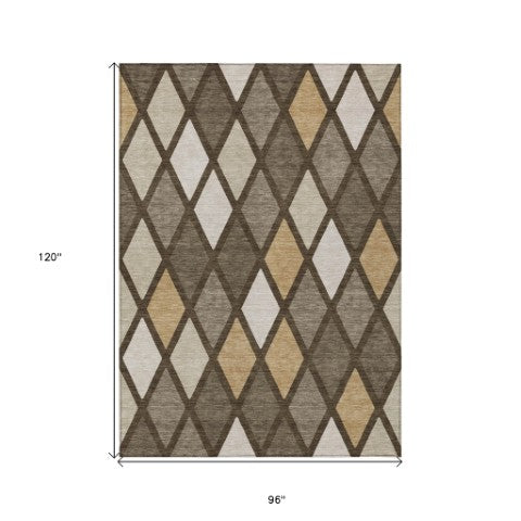 Homeroots 3' Stylish Artichoke Green Beige Ivory Geometric Washable Area Rug For Indoor And Outdoor Use 8' X 10' Polyester 592296