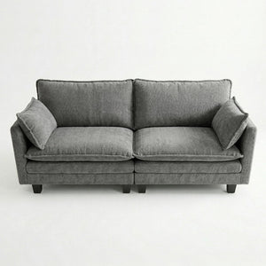 English Elm Modern Chenille Three Seat Sofa with Ottoman Usb Charging Ports and Storage Pockets Dark Grey W2519S00003