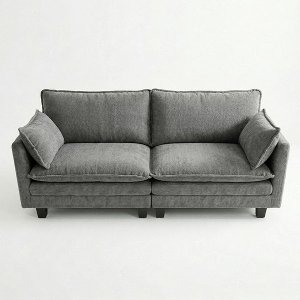 English Elm Modern Chenille Three Seat Sofa with Ottoman Usb Charging Ports and Storage Pockets Dark Grey W2519S00003
