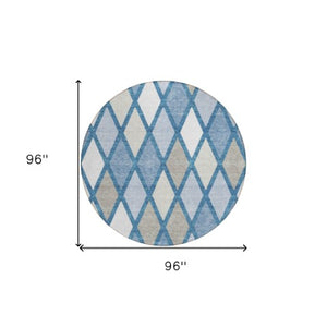 Homeroots 3' Stylish Artichoke Green Beige Ivory Geometric Washable Area Rug For Indoor And Outdoor Use 8' Round Polyester 592301