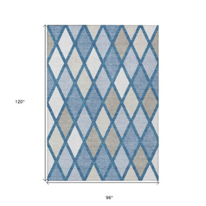 Homeroots 3' Stylish Artichoke Green Beige Ivory Geometric Washable Area Rug For Indoor And Outdoor Use 8' X 10' Polyester 592302