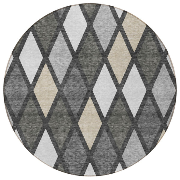 Homeroots 3' Stylish Artichoke Green Beige Ivory Geometric Washable Area Rug For Indoor And Outdoor Use 8' Round Polyester 592307