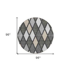 Homeroots 3' Stylish Artichoke Green Beige Ivory Geometric Washable Area Rug For Indoor And Outdoor Use 8' Round Polyester 592307